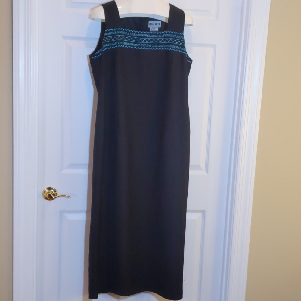 Plaza South Black Embroidered Beaded Dress, Sz 16